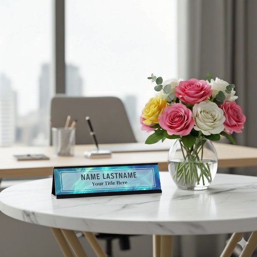 Modern Blue Abstract Liquid Marble I Custom Title Schreibtischnamensplakette