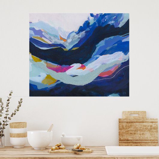 Modern Blue Abstrakt Expressionismus Malerei Poster (Küche)