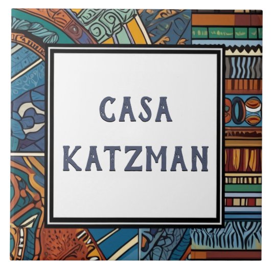 Modern Blue Abstrakt House Name Plakatzeichen Zeic Fliese (Vorderseite)