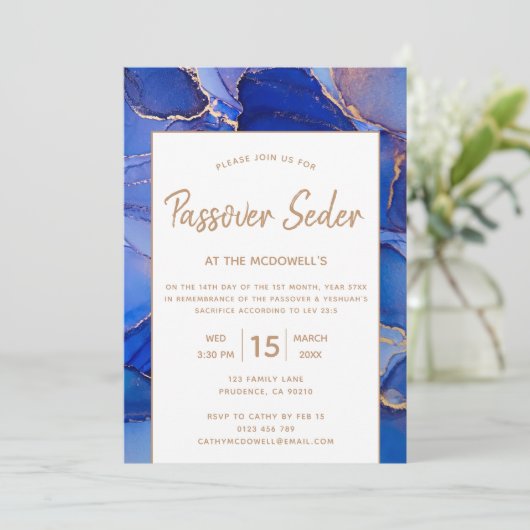 Modern Blue Abstrakt Passover Seder Einladung (Stehend Vorderseite)