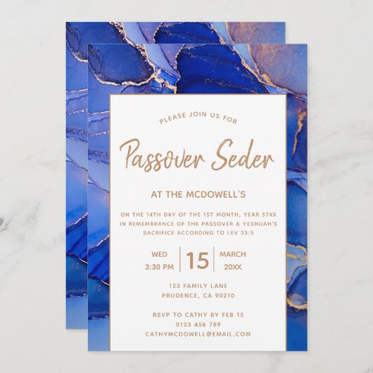 Modern Blue Abstrakt Passover Seder Einladung (Vorne/Hinten)