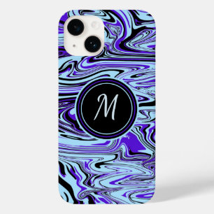 Modern Blue Abstrakt Watercolor Muster Monogram Case-Mate iPhone 14 Hülle
