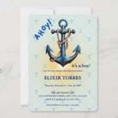 Modern Blue Ahoy! Anchor Nautical Baby Dusche Einladung (Vorderseite)