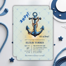 Modern Blue Ahoy! Anchor Nautical Baby Dusche