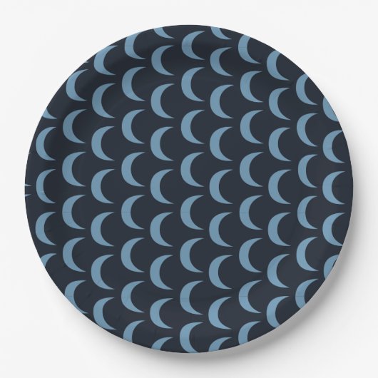 Modern Blue and Black Quarter Moon Pappteller (Vorderseite)