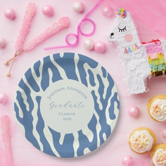 Modern blue and cream abstract Pattern graduation Pappteller (Party)