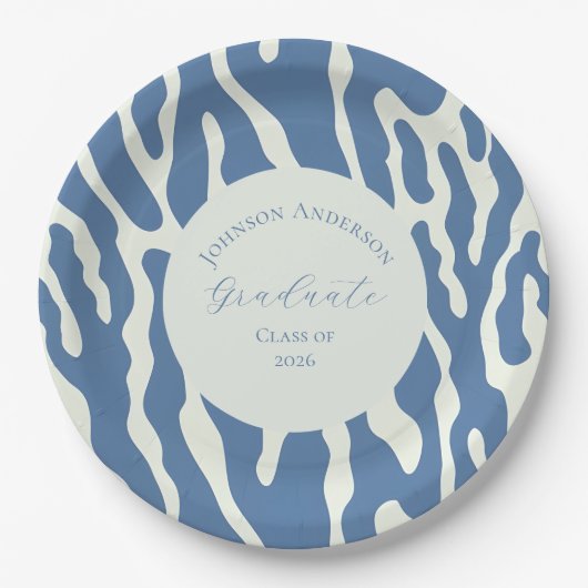 Modern blue and cream abstract Pattern graduation Pappteller (Vorderseite)