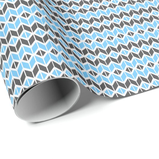 Modern Blue and Dark Gray Herringbone Geometric Geschenkpapier (Rolleneckpunkt)
