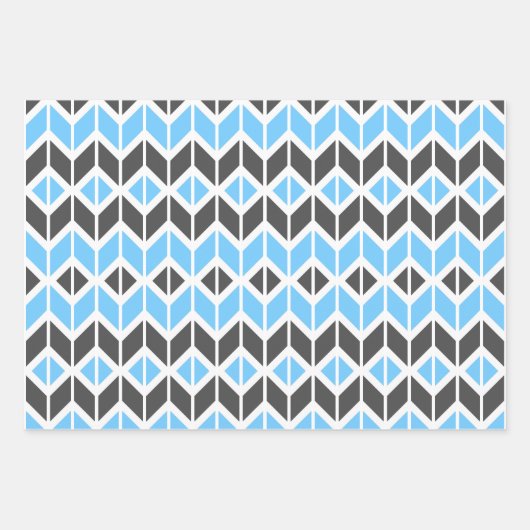 Modern Blue and Dark Gray Herringbone Geometric Geschenkpapier Set (Vorderseite 2)