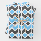 Modern Blue and Dark Gray Herringbone Geometric Geschenkpapier Set (Beispiel)