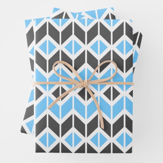 Modern Blue and Dark Gray Herringbone Geometric Geschenkpapier Set (Beispiel)