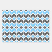 Modern Blue and Dark Gray Herringbone Geometric Geschenkpapier Set (Vorderseite)