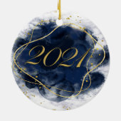 Modern Blue and Gold 2021 Foto Weihnachten Keramik Ornament (Hinten)
