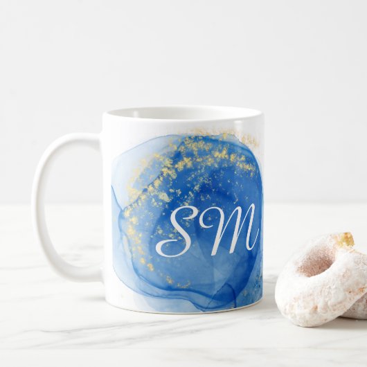 Modern Blue and Gold Alcohol Ink Art Individuelle Kaffeetasse (Mit Donut)