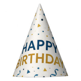 Modern Blue and Gold Balloons Happy Birthday Partyhütchen