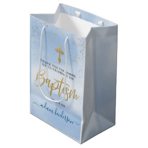 Modern Blue And Gold Boy Baptism Thank You Mittlere Geschenktüte