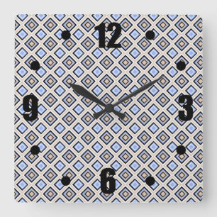 Modern Blue and Gray Confetti Squares Geo Pattern Quadratische Wanduhr
