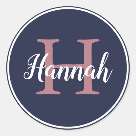 Modern Blue and Pink Script Monogram Name Runder Aufkleber (Vorderseite)