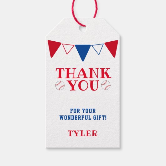 Modern Blue and Red Baseball Vielen Dank für Ihre  Geschenkanhänger (Vorderseite)