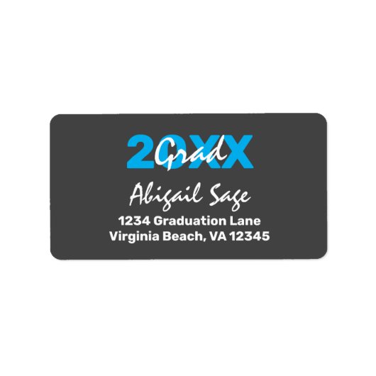 Modern Blue and White Abschluss Address Adressaufkleber (Vorne)