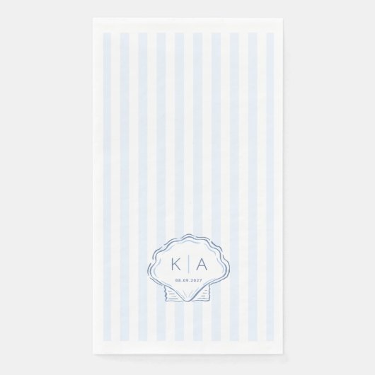 Modern Blue And White Coastal Monogram Wedding Serviette (Vorderseite)