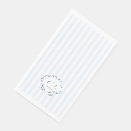 Modern Blue And White Coastal Monogram Wedding Serviette (Ecke)