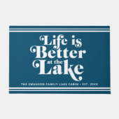 Modern Blue and White Lake Life Family Name Fußmatte (Vorderseite)