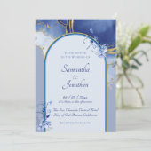 Modern Blue Aqua Marble Wedding Einladung (Stehend Vorderseite)