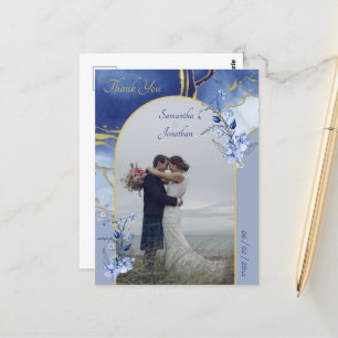 Modern Blue Aqua Marble Wedding Vielen Dank Postkarte