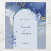 Modern Blue Aqua Marmor Hochzeitweiliges Weinlabel Weinetikett (Einzelnes Label)