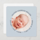 Modern Blue Baby Birth Announcement Foto Card Ankündigung (Vorne/Hinten)