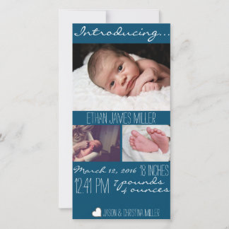 Modern Blue Baby Birth Announcement Foto Card Ankündigung