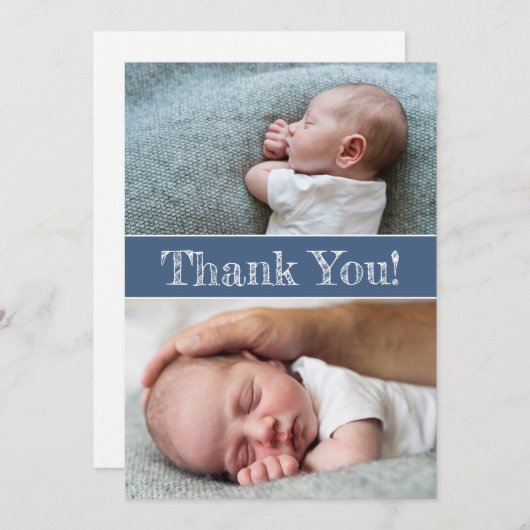 Modern Blue Baby Boy Fotos Vielen Dank Ankündigung (Vorne/Hinten)