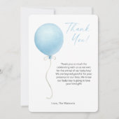Modern Blue Balloon Baby Dusche Danke Karte (Vorderseite)