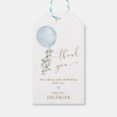 Modern Blue Balloon Eucalyptus Baby Boy Vielen Dan Geschenkanhänger (Vorderseite)