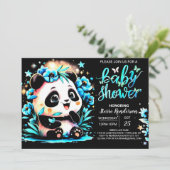 Modern Blue Bamboo Panda Boy Baby Dusche Einladung (Stehend Vorderseite)
