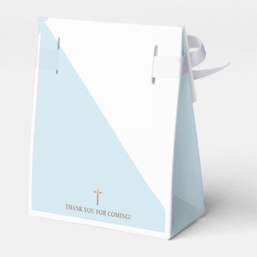 Modern Blue Baptisbaby Baby Boy Danke Gold Cross Geschenkschachtel (Rückseite)