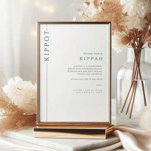 Modern Blue Bar Mitzvah Kippot Tabletop Zeichen Einladung