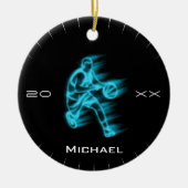 Modern Blue Basketball Ghost Player Name & Jahr Keramik Ornament (Vorne)