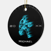 Modern Blue Basketball Ghost Player Name & Jahr Keramik Ornament (Links)