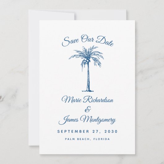 Modern Blue Beach Wedding Save the Date (Vorderseite)