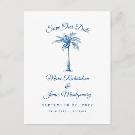 Modern Blue Beach Wedding Save the Date Ankündigungspostkarte