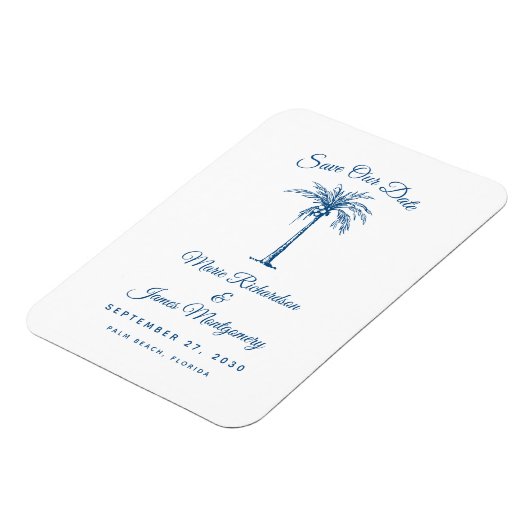 Modern Blue Beach Wedding Save the Date Magnet (Linke Seite)