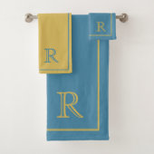modern Blue &Beige initial  Monogram Pattern Badhandtuch Set (Insitu)