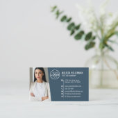 Modern Blue Beruflich QR Code Foto Logo Visitenkarte (Stehend Vorderseite)