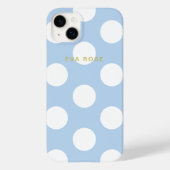 Modern Blue Big Polka Dots iPhone Case mit Name (Rückseite)