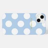 Modern Blue Big Polka Dots iPhone Case mit Name (Rückseite (Horizontal))