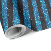 Modern Blue Black Glitzer Stripes Pattern Geschenkpapier (Rolleneckpunkt)