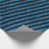 Modern Blue Black Glitzer Stripes Pattern Geschenkpapier (Ecke)
