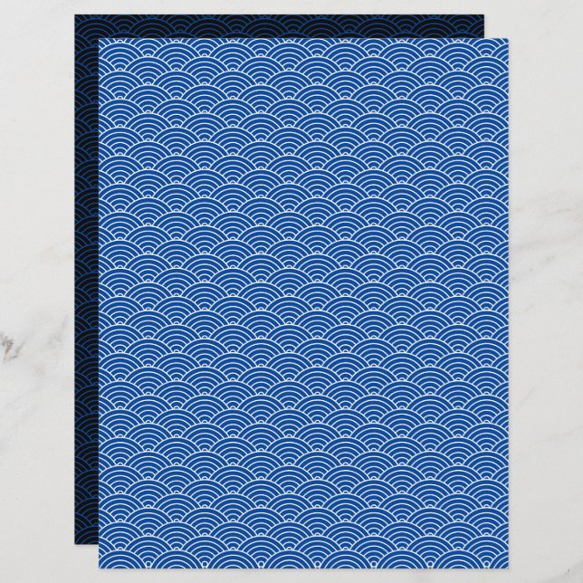 Modern Blue Black Japanese Wave Scrapbook Paper (Vorne/Hinten)
